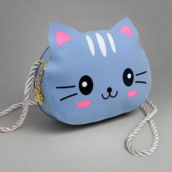 Blue Cat Kawaii Mini Crossbody Bag - Children's Cartoon Purse NEW - Picture 3 of 7